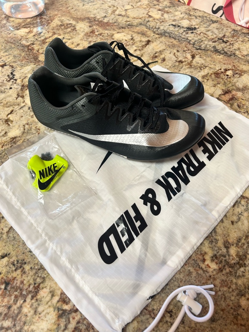 NEW Nike Rival Sprint Running Shoes with cleats, tool & carrying bag. Silver